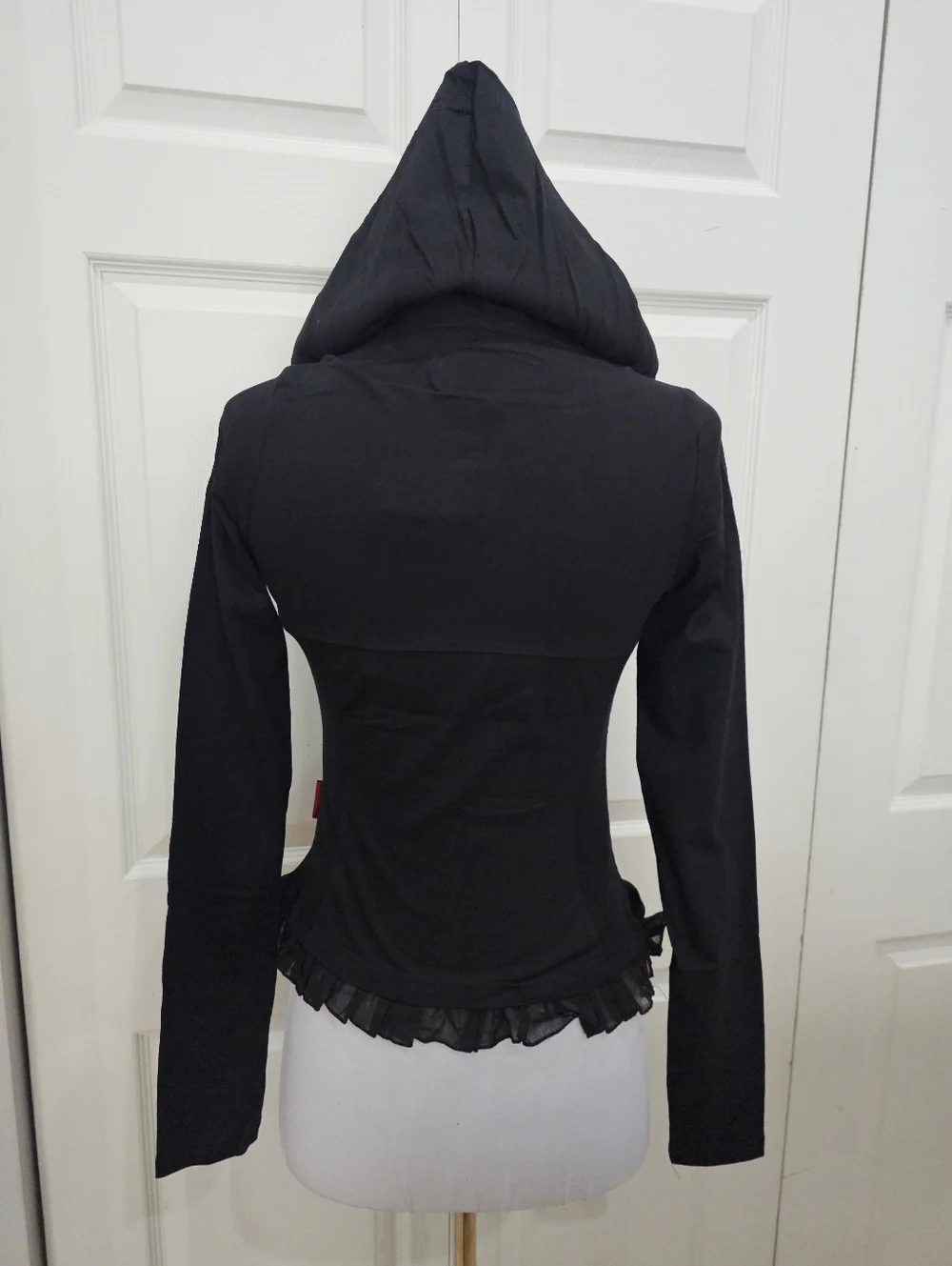 Vintage Y2K Punk Goth Hot Topic Tripp NYC Grommet Zip Black Silver Hoodie Top S - Picture 5 of 11